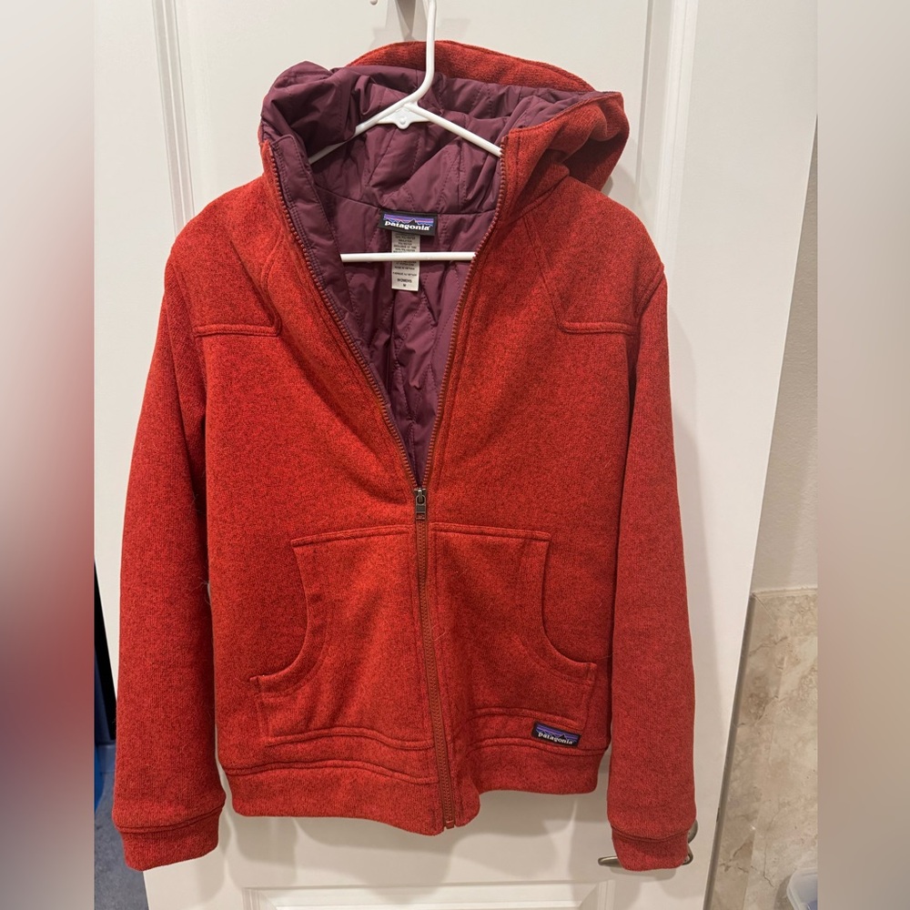 Patagonia Red Hooded Utility Jacket with Plum Lining